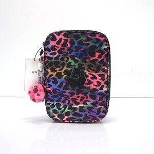 Kipling 100 Pens Case Pencil Accessory Polyester AC7252 Rainbow Jungle NWT $54